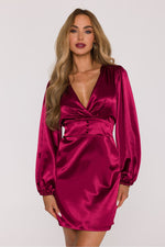 Moe Long Sleeve Fitted Satin Short Dress red