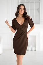 Bicotone Wrap Cocktail Slit-Sleeve Asymmetrical Dress brown