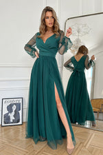 Bicotone Flowing Slit Belted Double-Layer Maxi Dress green