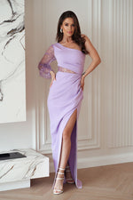 Bicotone Maxi Sequin One-Shoulder Slit Dress violet 2