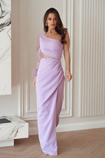 Bicotone Maxi Sequin One-Shoulder Slit Dress