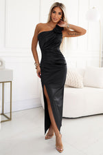 Numoco Satin Fitted One Shoulder Long Occasion Dress black one-size-fits-all