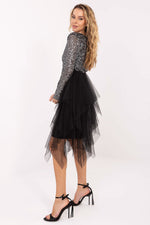 Italy Moda Knee-length Sequin Long Sleeve Dress, Black & Silver, One Size