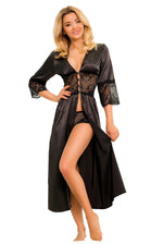 Kalimo Romantic Satin Long Negligee Set black