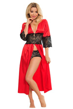 Kalimo Romantic Satin Long Negligee Set red