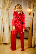 Kalimo Rawa Two-Piece Satin Pyjama Set red