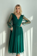 Bicotone Midi Mesh Sleeve Layered Evening Dress green