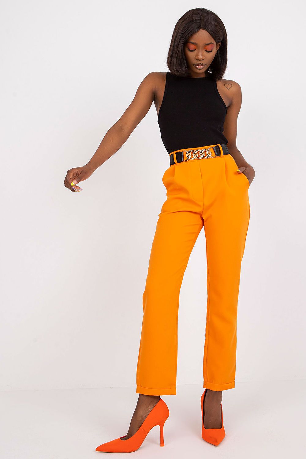 Italy Moda High-Rise Elastic Waist Trousers orange