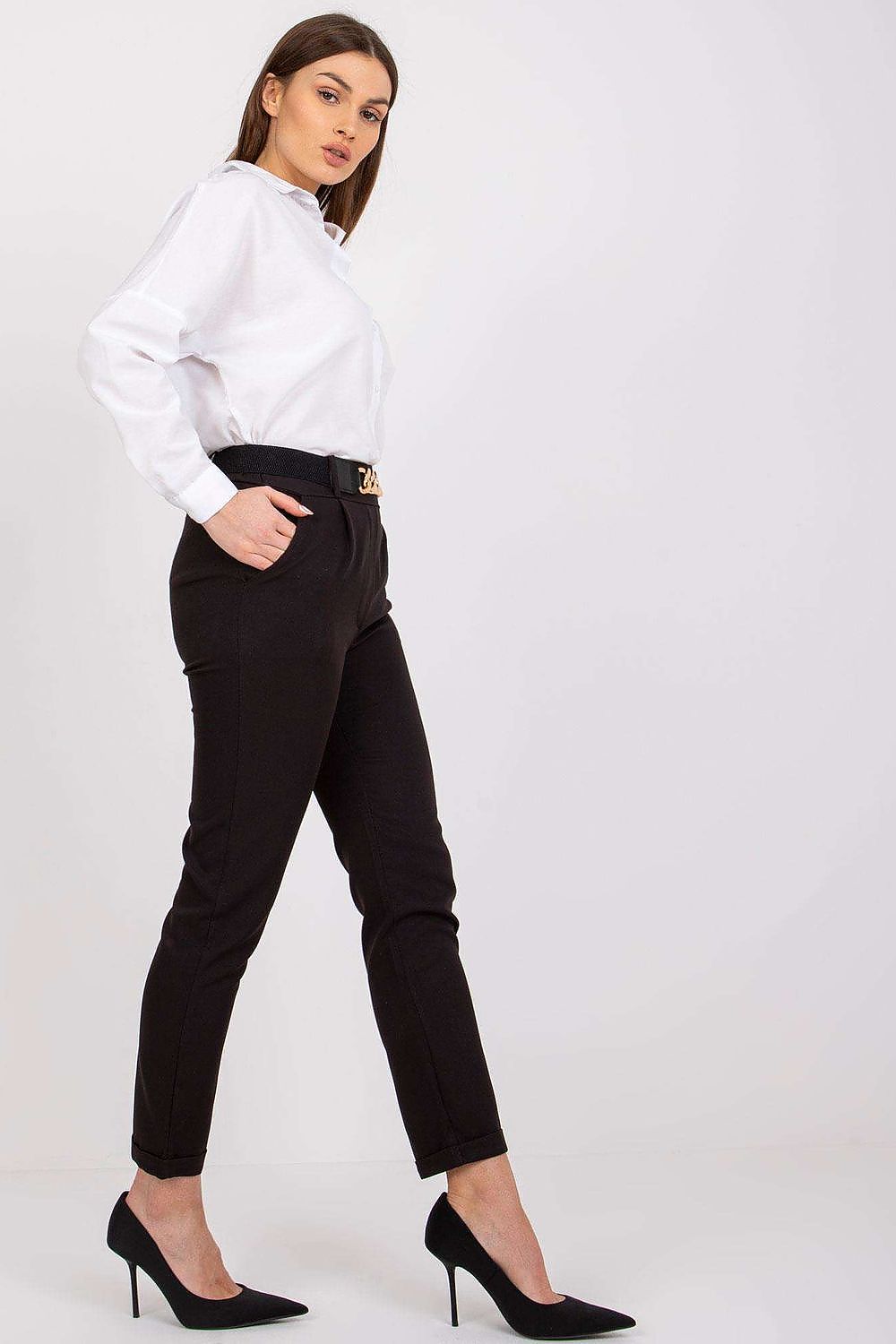 Italy Moda High-Rise Elastic Waist Trousers
