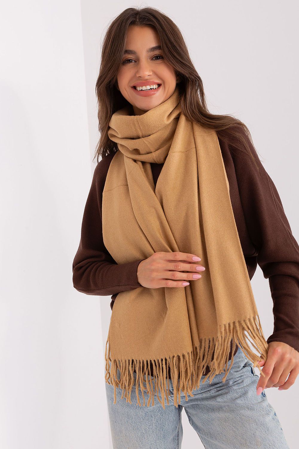 AT Warm Tassel Winter Shawl Scarf brown one-size-fits-all