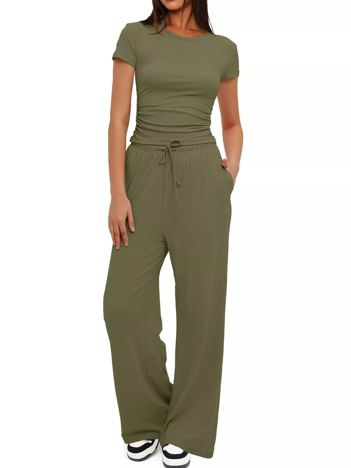 Round Neck Short Sleeve T-Shirt and Pants Two-piece Loungewear Set