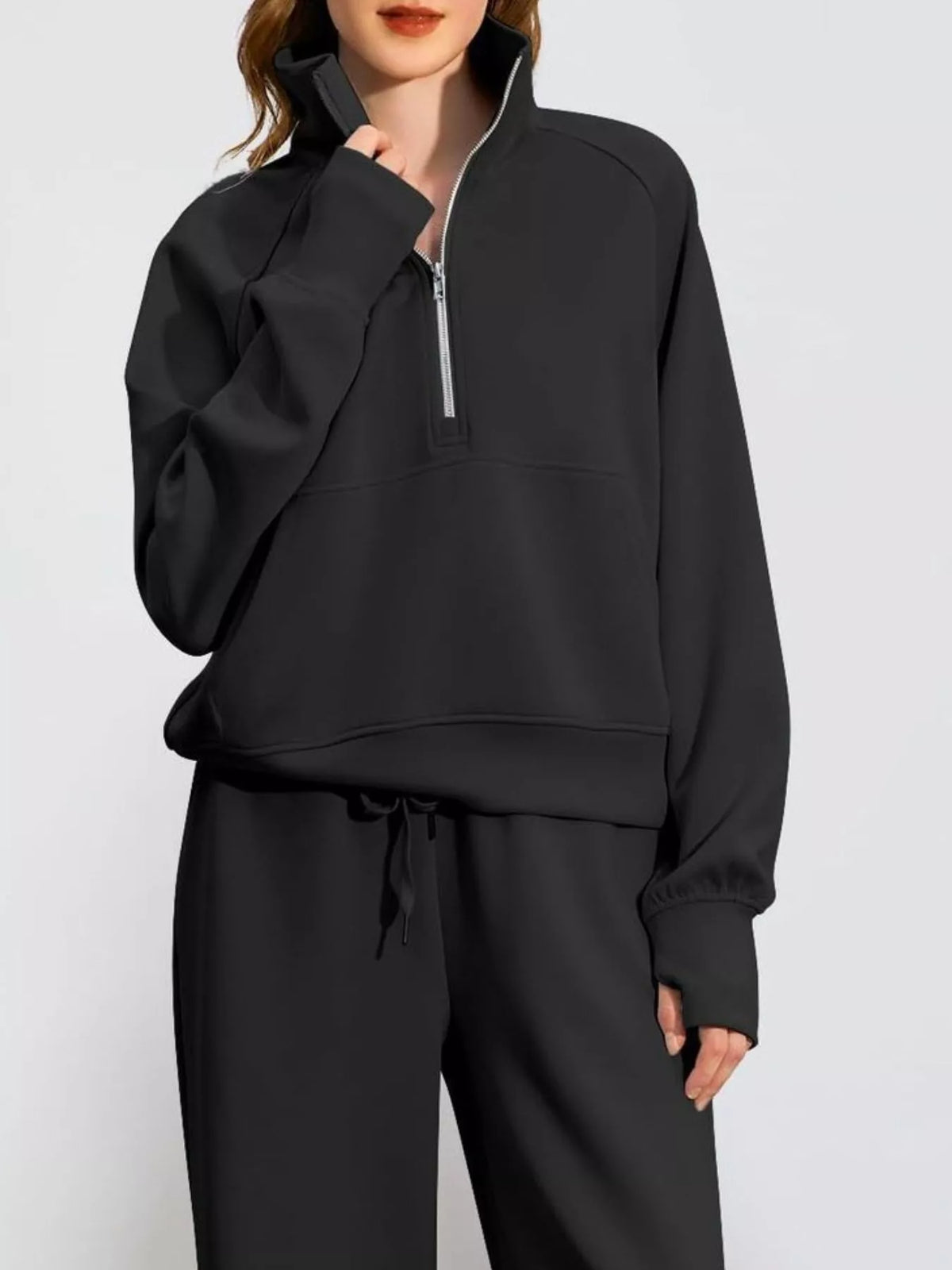 Half-Zip Sweatshirt and Wide-Leg Pants Two-piece Loungewear Set