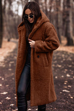 Autumn Winter Women’s Fashion Elegant Plush Warm Faux Fleece Long Teddy Coat Reddish brown