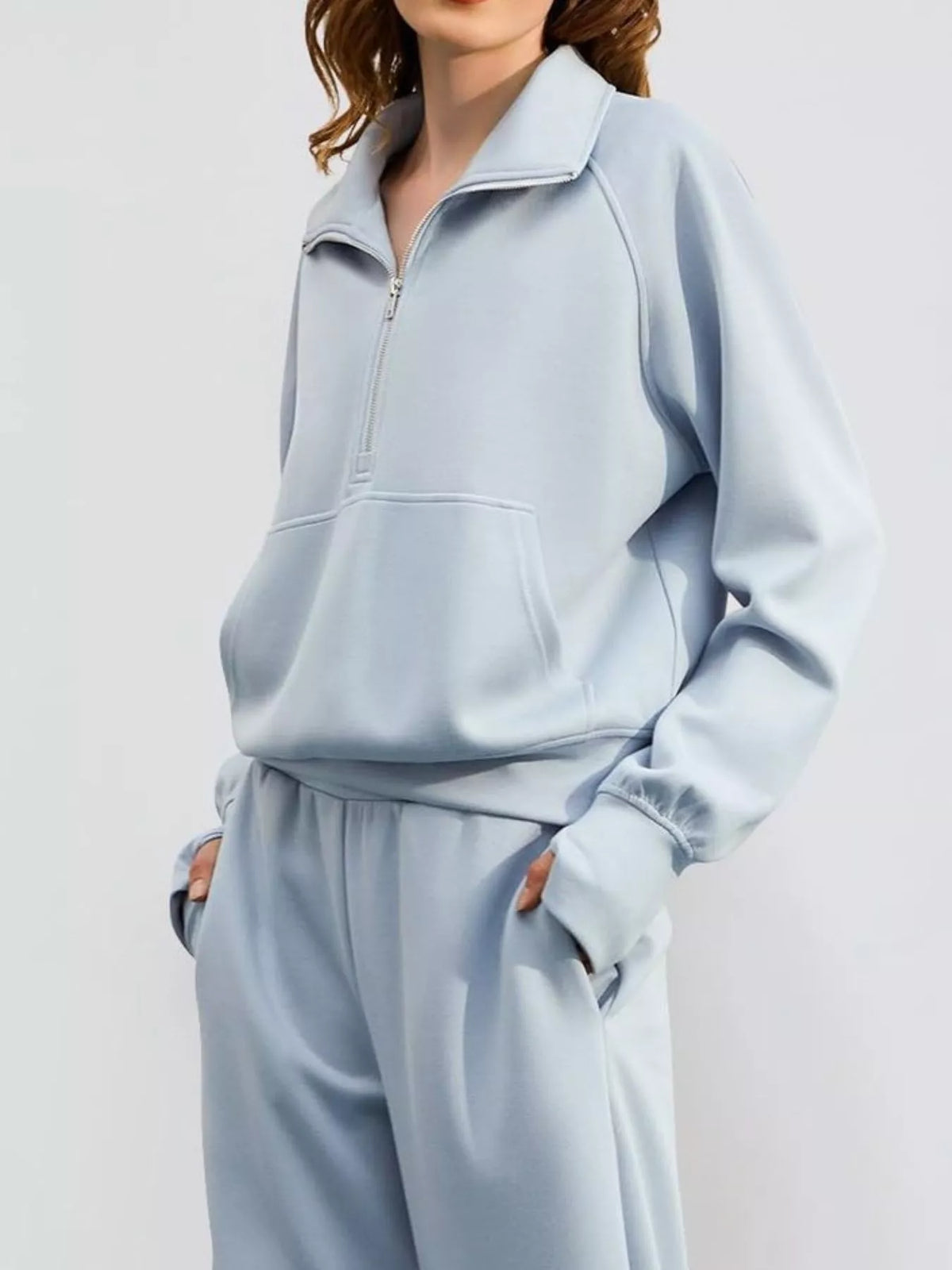Half-Zip Sweatshirt and Wide-Leg Pants Two-piece Loungewear Set