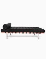Barcelona Style Daybed, Black Leather, Wood Frame