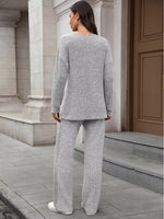 Ribbed Round Neck Top and Pants Two-piece Loungewear Set