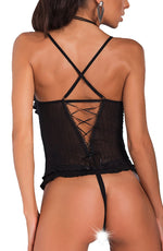 Irall Erotic Demi Crotchless Bodysuit Black