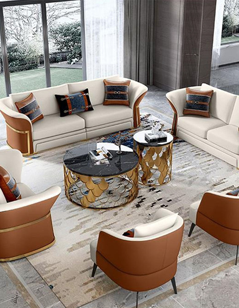 Gold Nesting Coffee Table, Marble