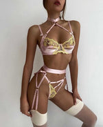 DEMURE Pink & Yellow 2 Piece Lingerie Set