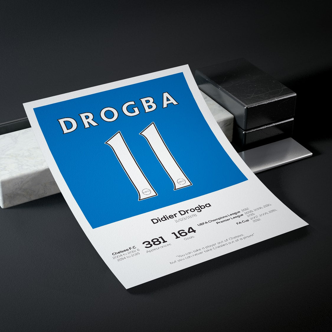 Didier Drogba Chelsea Legend Stats Print