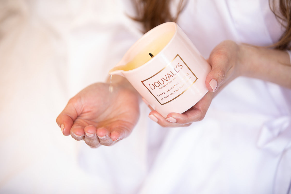 Douvall's Organic Argan Skincare Candle, Orange & Frankincense 180g | Intensely Nourishing Body Treatment