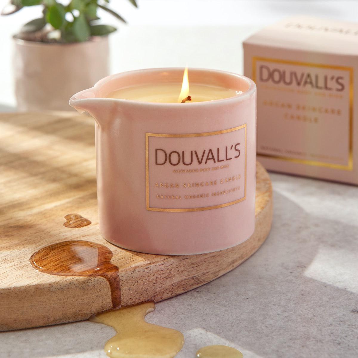 Douvall's Argan Massage Candle - Vanilla Jasmin & Ginger 180g | Intensely Nourishing and Hydrating Body Treatment