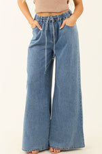 Dusk Blue Medium Wash Super Wide Leg Denim Pants Dusk Blue