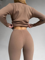 EASE Personalised Two Piece Ribbed Cotton Loungewear Set Brown Biscuit
