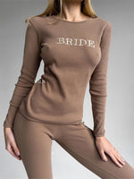EASE Personalised Two Piece Ribbed Cotton Loungewear Set Brown