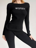 EASE Personalised Two Piece Ribbed Cotton Loungewear Set Black