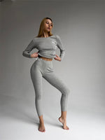 EASE Personalised Two Piece Ribbed Cotton Loungewear Set Grey