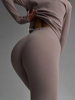 EASE Personalised 2 Piece Ribbed Cotton Loungewear Set Mocha Brown Velvet Mocha