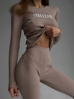 EASE Personalised 2 Piece Ribbed Cotton Loungewear Set Mocha Brown