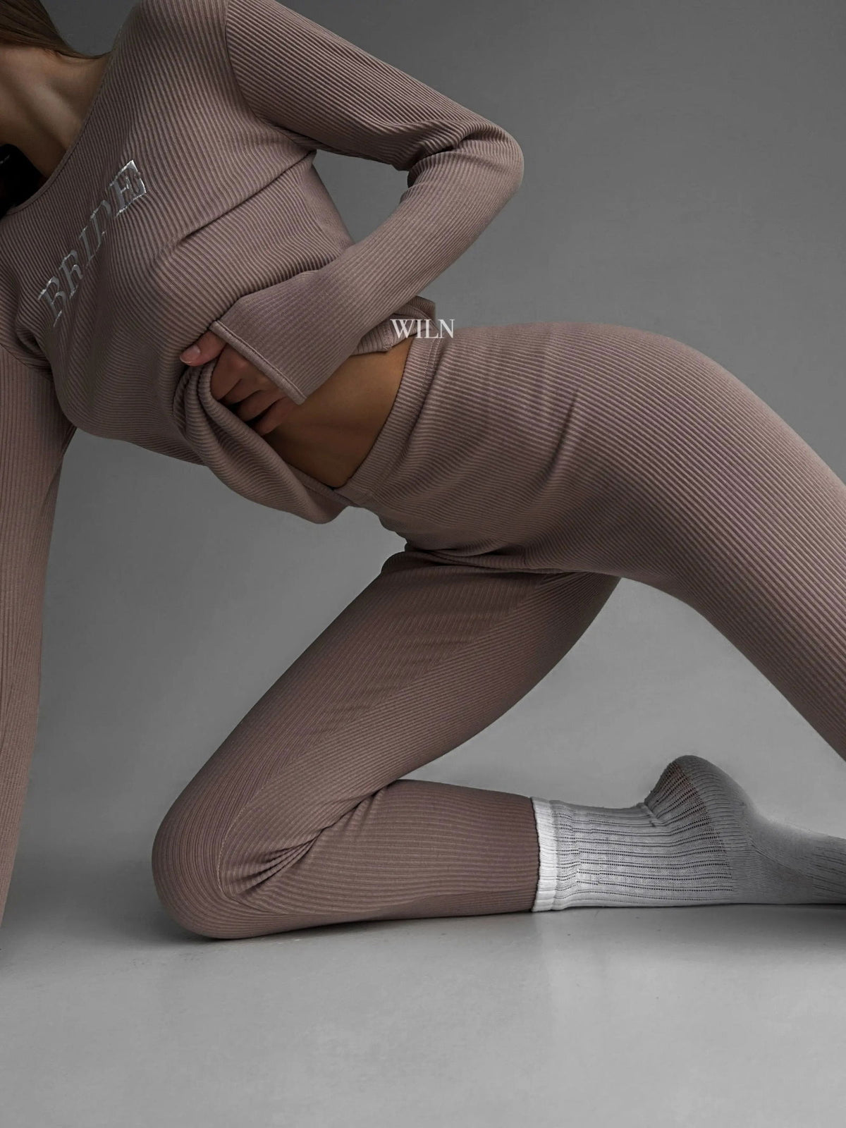 EASE Personalised 2 Piece Ribbed Cotton Loungewear Set Mocha Brown