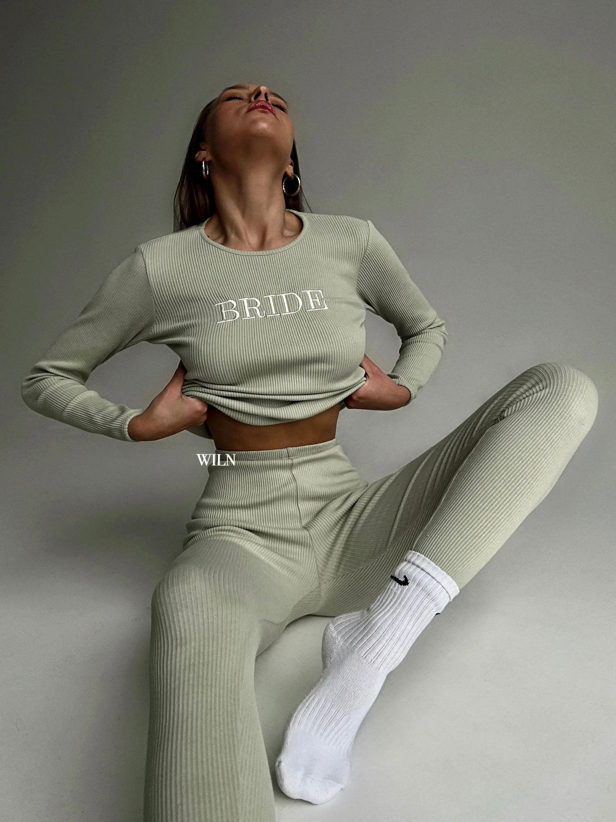 EASE Personalised 2 Piece Ribbed Cotton Loungewear Set | Sage Green