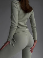 EASE Personalised 2 Piece Ribbed Cotton Loungewear Set | Sage Green