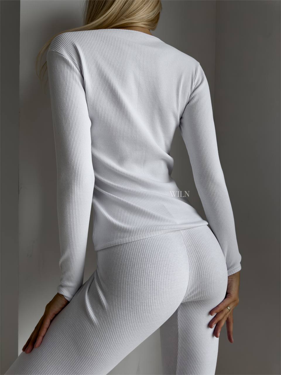EASE White Personalised Two Piece Ribbed Cotton Loungewear Set