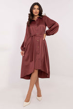 Elegant Belted Shirt Cocktail Evening Long Dress | Lakerta red 2