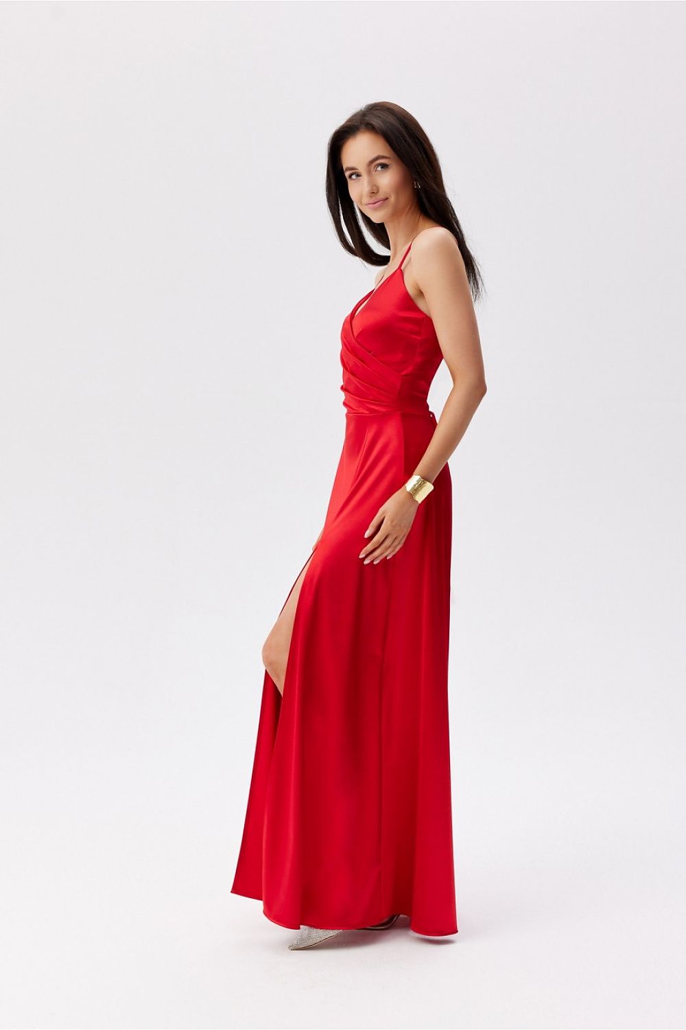 Roco Fashion Elise Crimson Wrap-Front Flared Maxi Dress with Back Lacing