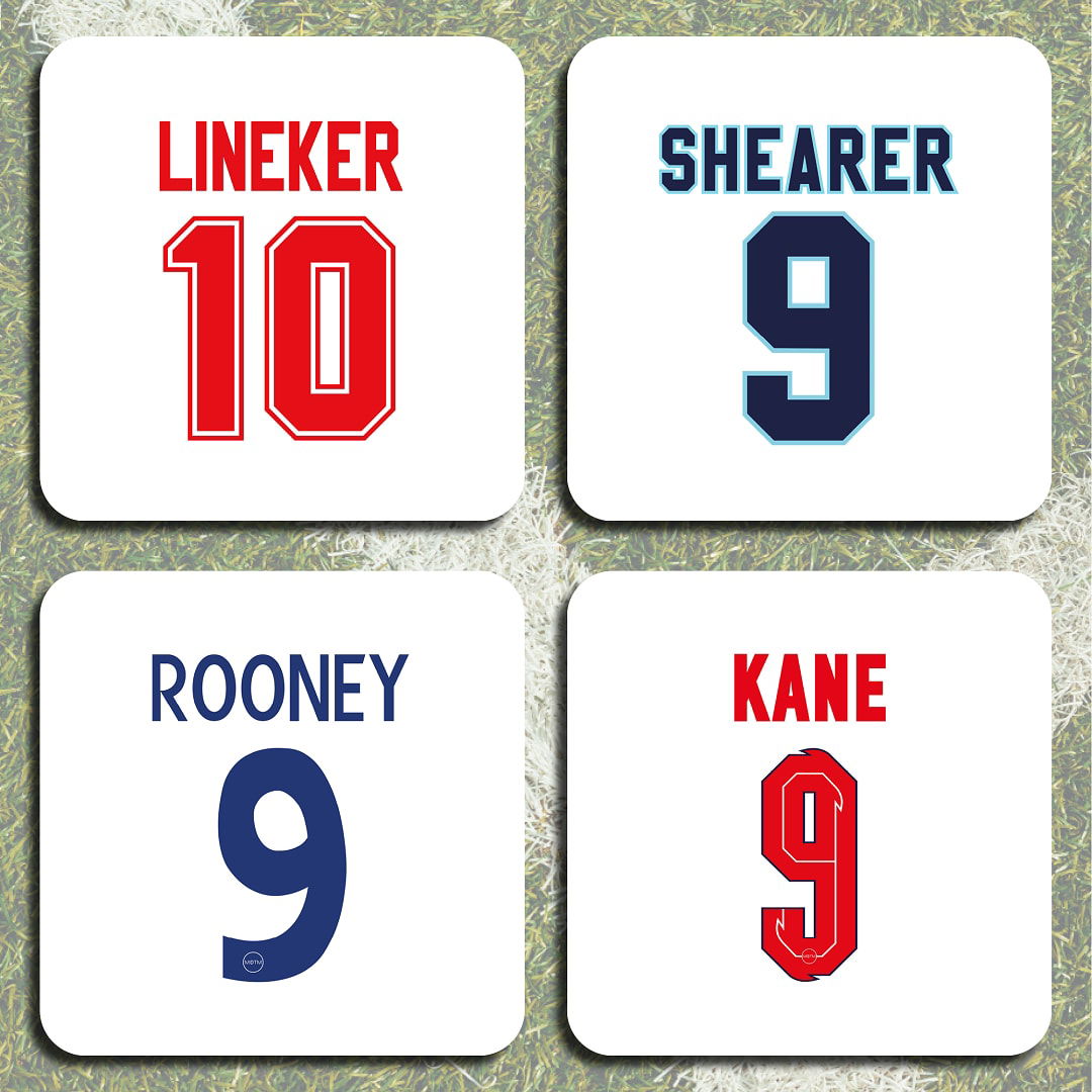 England Retro Striker Legends Football Coasters - Set of 4