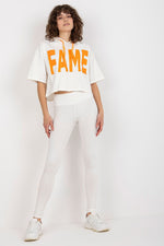 Ex Moda FAME Slogan Sweatshirt and Leggings Set beige one-size-fits-all