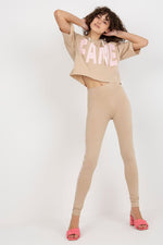 Ex Moda FAME Slogan Sweatshirt and Leggings Set beige 2 one-size-fits-all