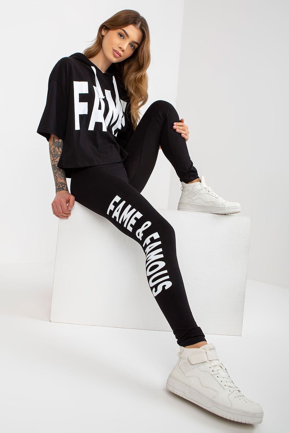 Ex Moda FAME Slogan Sweatshirt and Leggings Set black one-size-fits-all