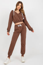 Ex Moda Loungewear Set with Hooded Sweatshirt and Long Pants brown one-size-fits-all