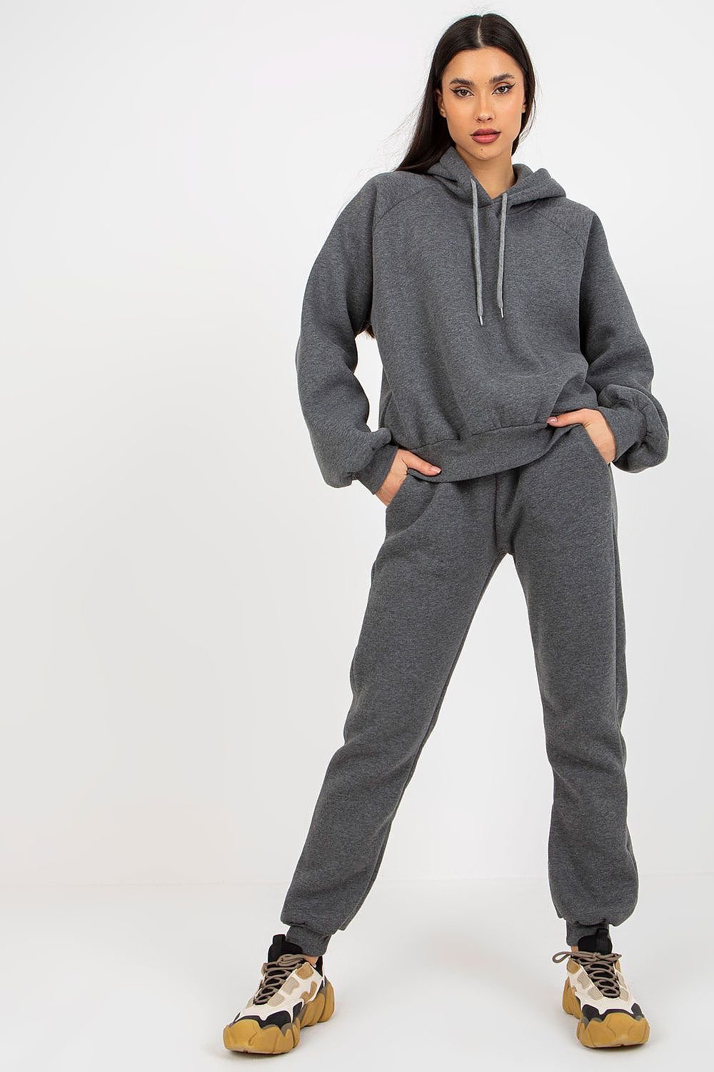 Ex Moda Loungewear Set with Hooded Sweatshirt and Pants grey one-size-fits-all