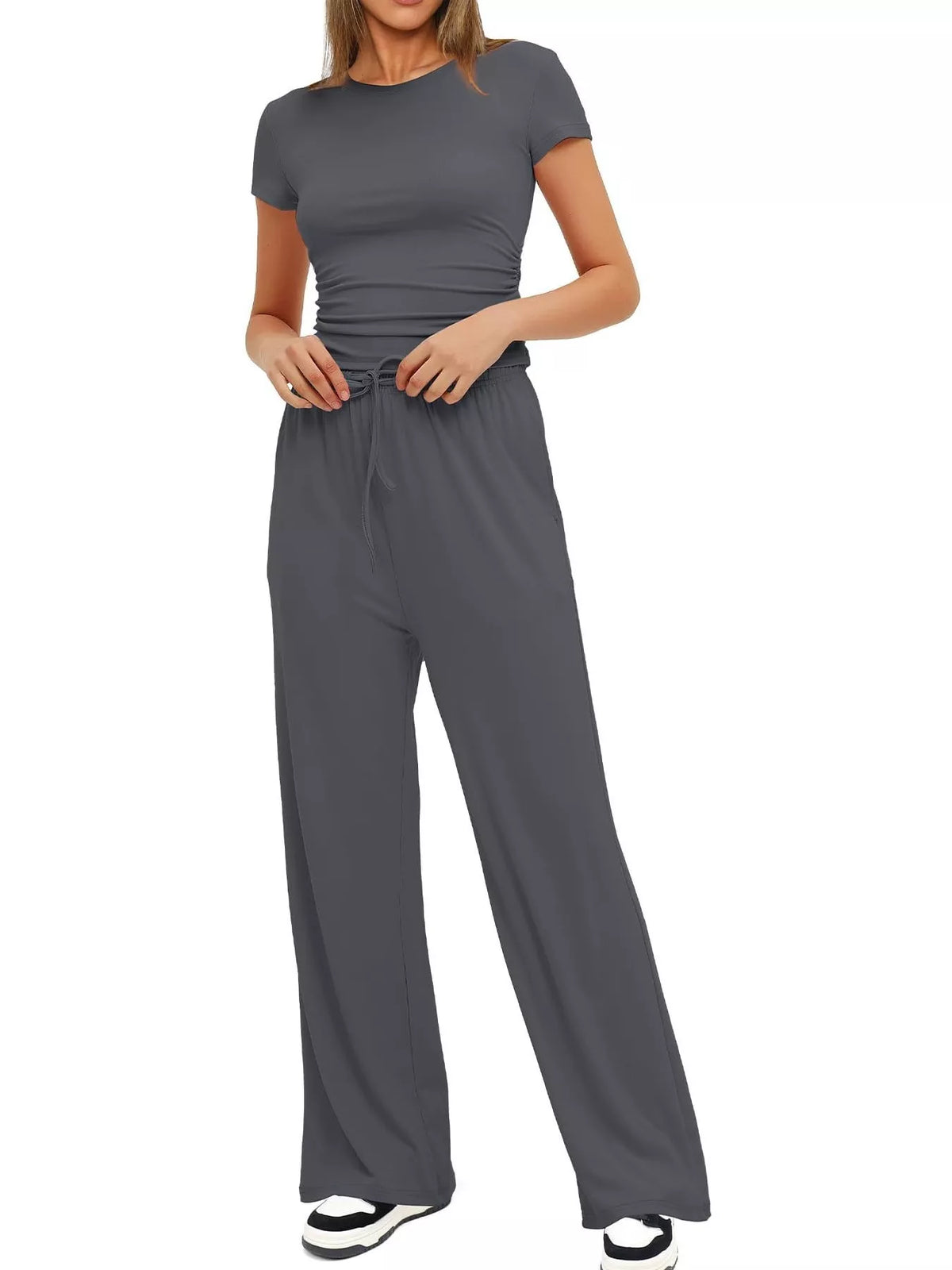 Round Neck Short Sleeve T-Shirt and Pants Two-piece Loungewear Set
