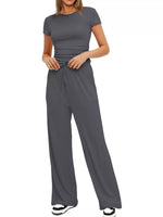 Round Neck Short Sleeve T-Shirt and Pants Two-piece Loungewear Set