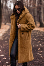 Autumn Winter Women’s Fashion Elegant Plush Warm Faux Fleece Long Teddy Coat Golden camel