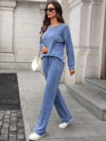 Ribbed Round Neck Top and Pants Two-piece Loungewear Set