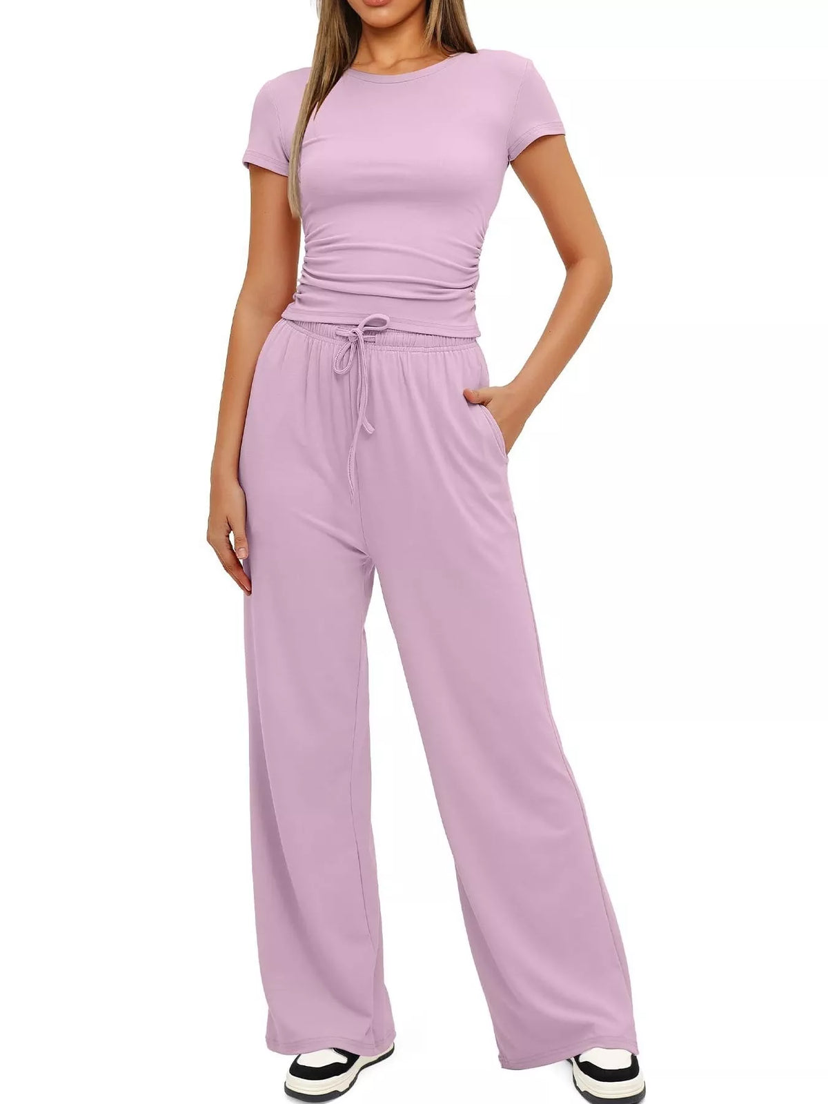 Round Neck Short Sleeve T-Shirt and Pants Two-piece Loungewear Set